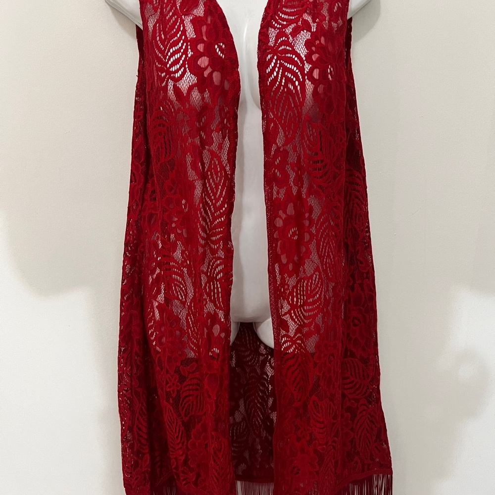 Elegant Red Lace Cardigan